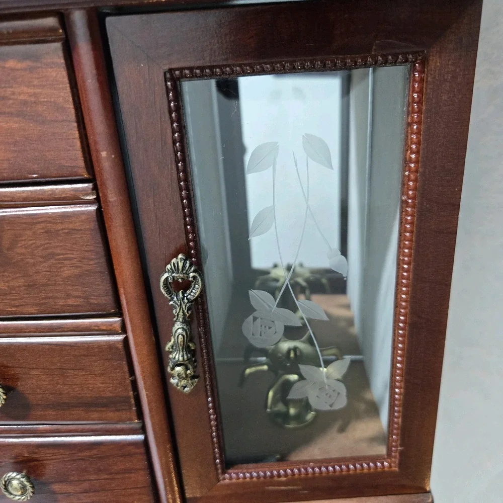 Armoire Jewelry Box With Double Doors and Mirrored Flip Top Vintage
